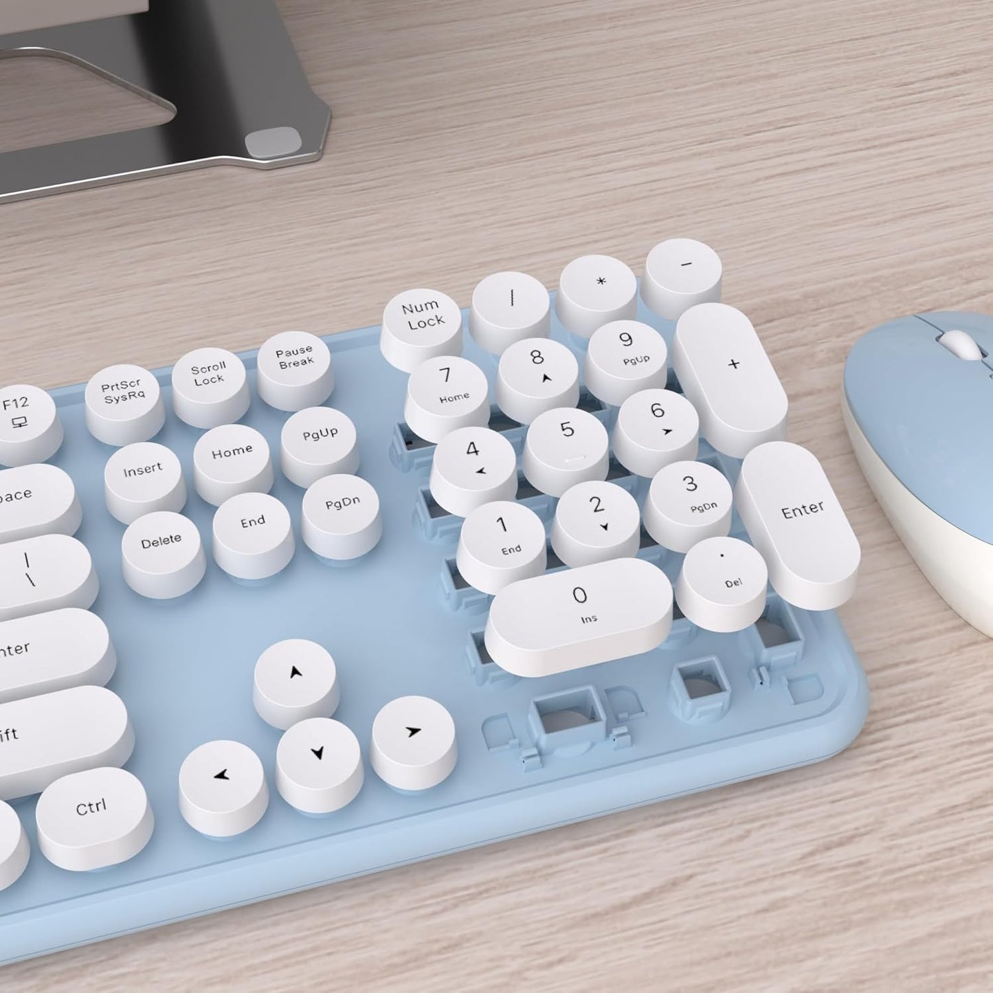UBOTIE Colorful Computer Wireless Keyboard Mouse Combos, Typewriter Flexible Keys Office Full-Sized Keyboard, 2.4GHz Dropout-Free Connection and Optical Mouse (Blue-White)