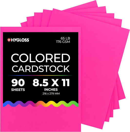 Hygloss Fuchsia Bright Colored Cardstock - 8.5x11-Inch, 90 Sheets, 65 lb/ 176 gsm, Fade-Resistant, Acid-Free Color Card Stock Paper