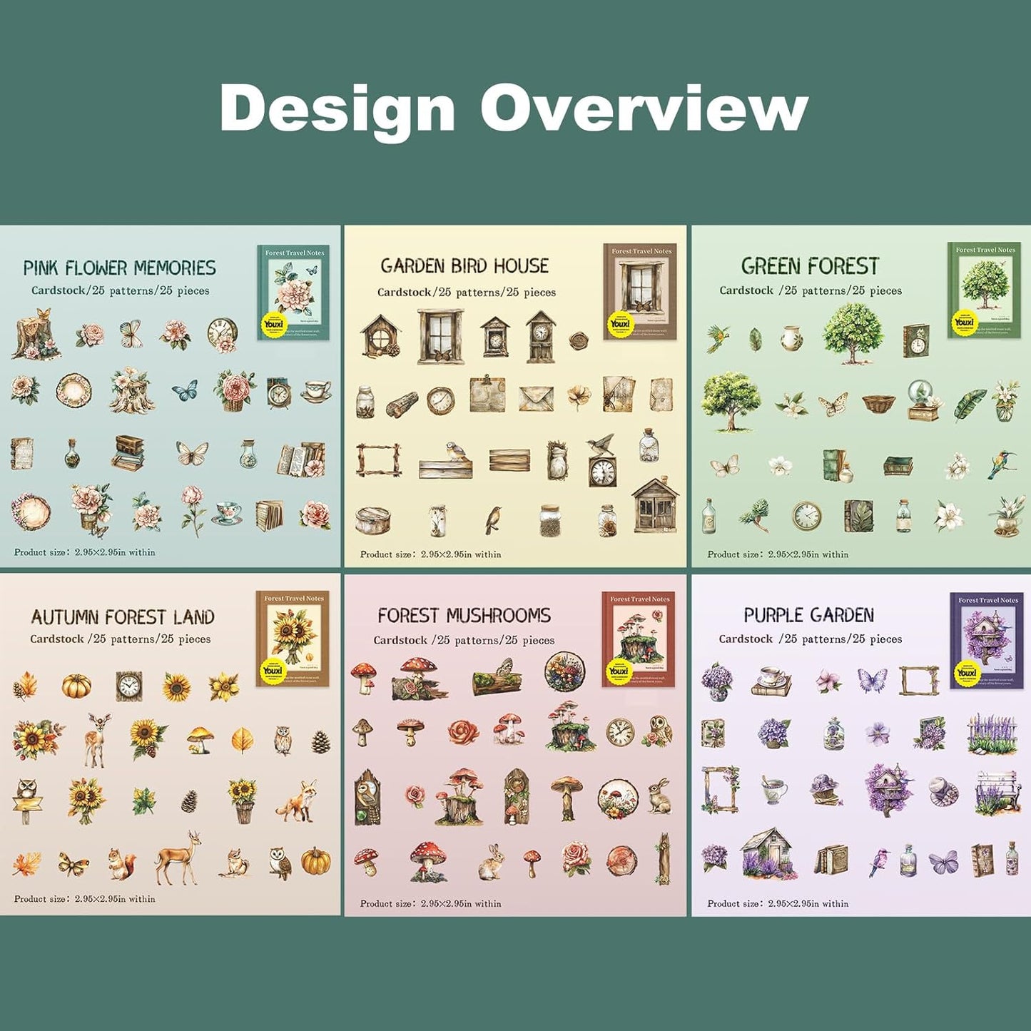 Woodland Forest Cardstock Sticker Set, 150PCS Vintage Nature-Themed Stickers for Scrapbooking, Journaling, Collage, and DIY Crafts