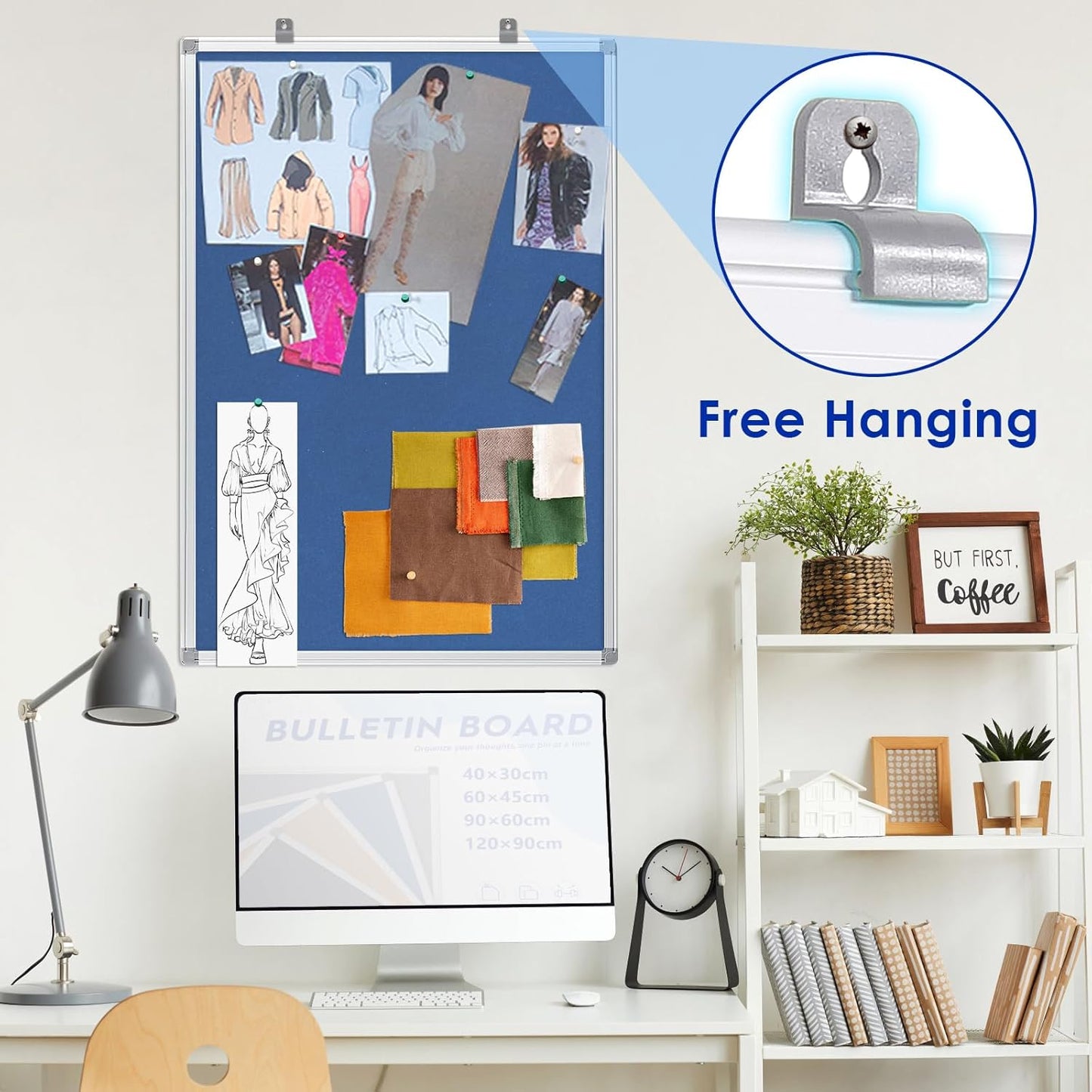 Hanging Fabric Board Message Memo Board Display Organization for Company Public Office,Blue Felt,24x18inches