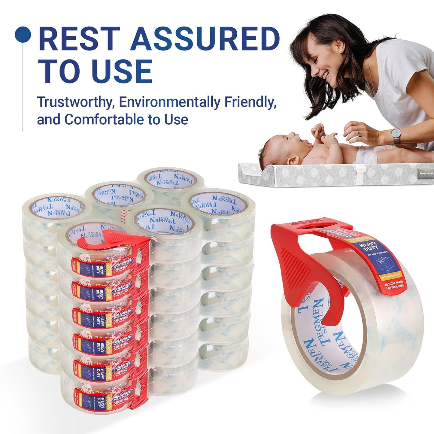 Heavy Duty Clear Packing Tape with Dispenser Combo for Shipping, Moving & Storage,Thicker Clear Packing Tape, 1.88 inches Wide, 60 Yards Per Roll, 36 Pack 2160 Total Yards