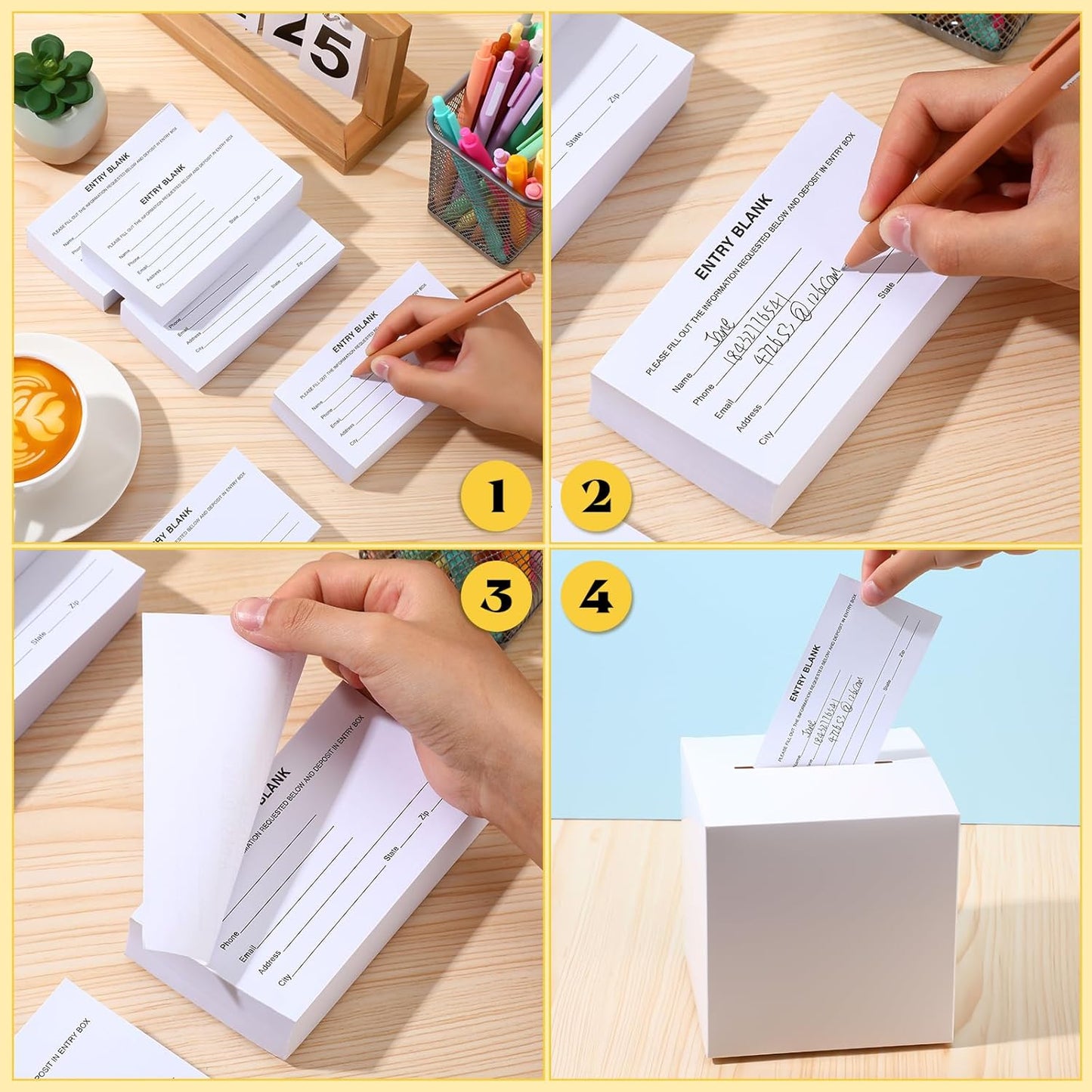 Kosiz 2000 Raffle Ticket Sheet 8 Pad 5.24" x 2.76" Enter to Win Blank Entry Form for Contest Collect Name Phone Number Email Address for School Event Ballot Network Marketing(White)