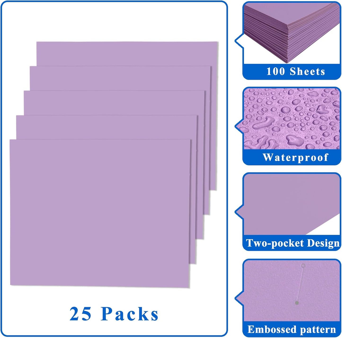 Zzrywuty File Folders with Pockets Letter Size, 25-Pack Paper Folders with Card Slot, Two Pocket Folders for School Students, Businessmen, Home and Office Workers（Purple）