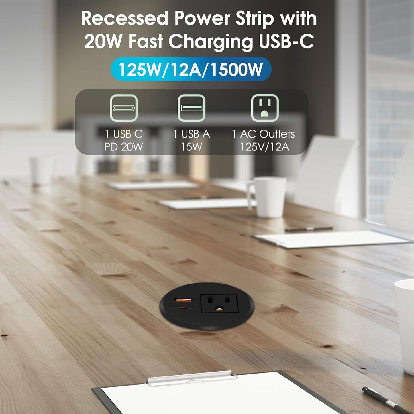 Desk Power Grommet 2.5‘’ Hole, Desktop Power Grommet, USB C 20W Fast Charging Station, Recessed Power Strip for Desk, Furniture, Office Table, Work & Living Space Essential (2 Pack)