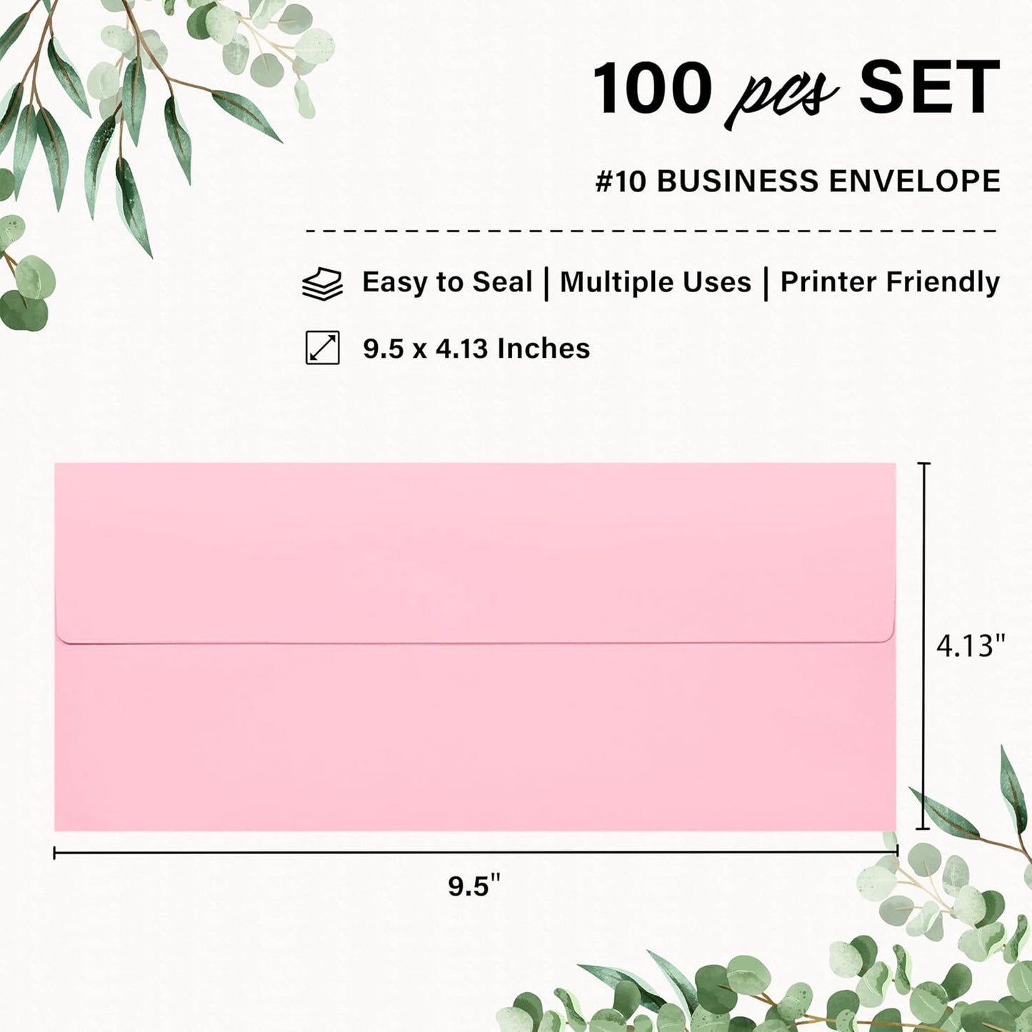 100 Pack #10 Business Envelopes, Self Seal Standard Pink Envelopes for Secure Business & Legal Mailing, Office, Checks, Letter, Invoices, 4 1/8 x 9 1/2 Inches