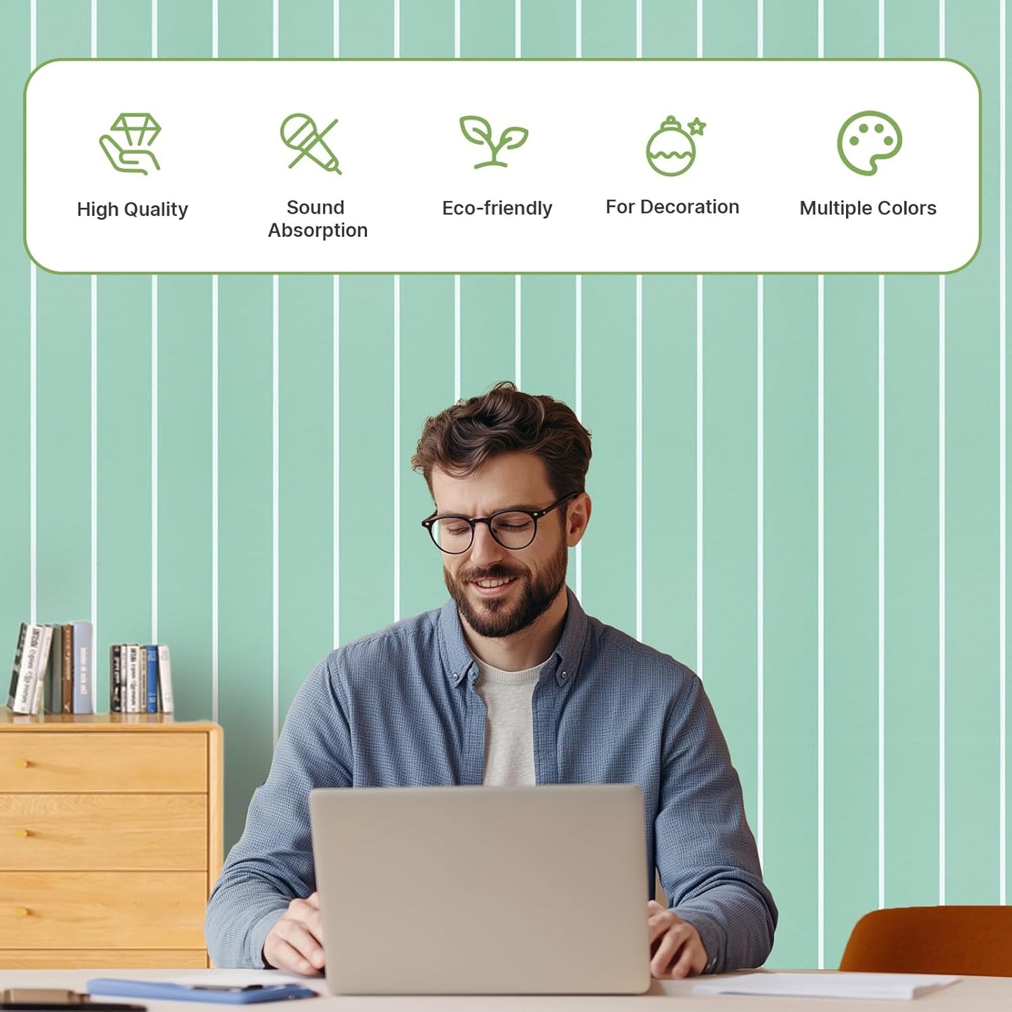 Acoustic 4 Pack Soundproofing UV Print Panels, 47.2” x 23.6” x 0.4” Adhesive Noise Dampening Wall Panels for Home Studio, Office, Gaming Room, and Theater(Green)