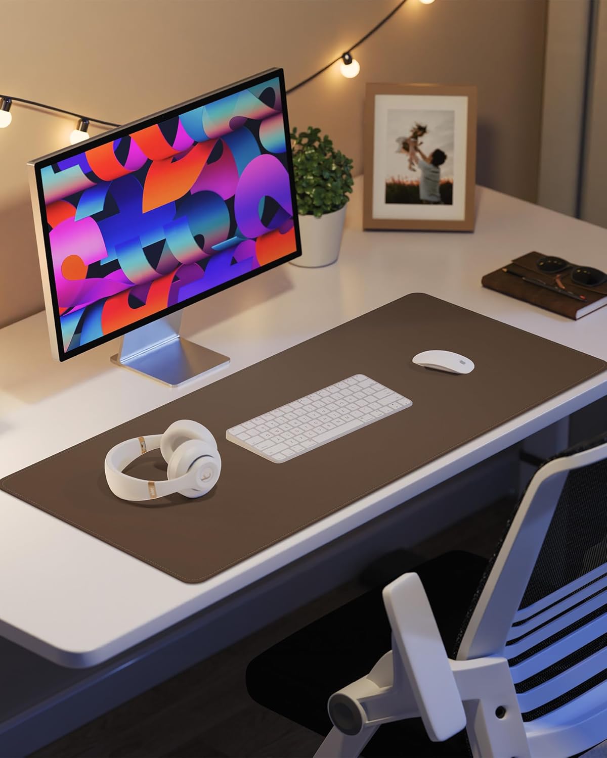 Leather Desk Pad & Protector, Mouse Pad & Office Mat - Non-Slip PU Leather Desk Blotter & Laptop Pad - Waterproof Writing Pad for Office & Home (Dark Khaki, 31.5" x 15.7")