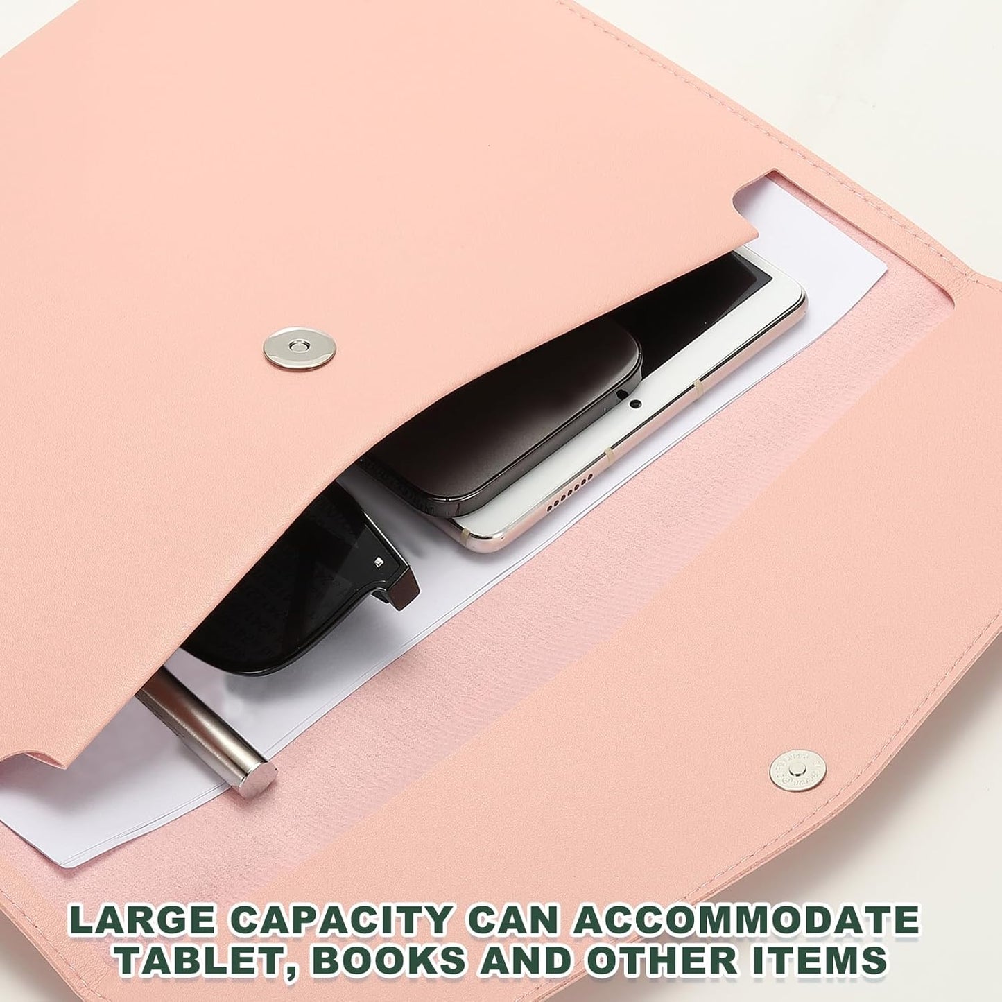 PATIKIL PU Leather A4 File Folder, Document Holder Filing Organizer Portfolio Envelope Folder Case with Snap Closure for Letter Receipt Style 2, Pink