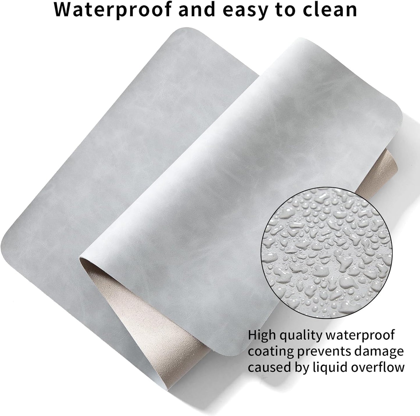 Crazy Horse Leather Desk Mat Large Mouse Pad Laptop Desk Pad Waterproof Non-Slip Table Blotter Desktop Writing Pad for Office and Home (Light Grey, 90x43cm)