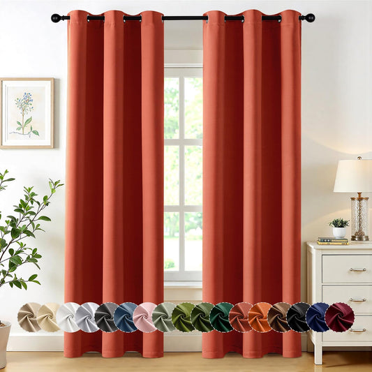 MIULEE Burnt Orange Blackout Curtains for Bedroom Living Room 84 Inches Long 2 Panels, Thermal Insulated Room Darkening Drapes Solid Grommet Top Noise Reduction Terracotta Rust Fall Window Treatments