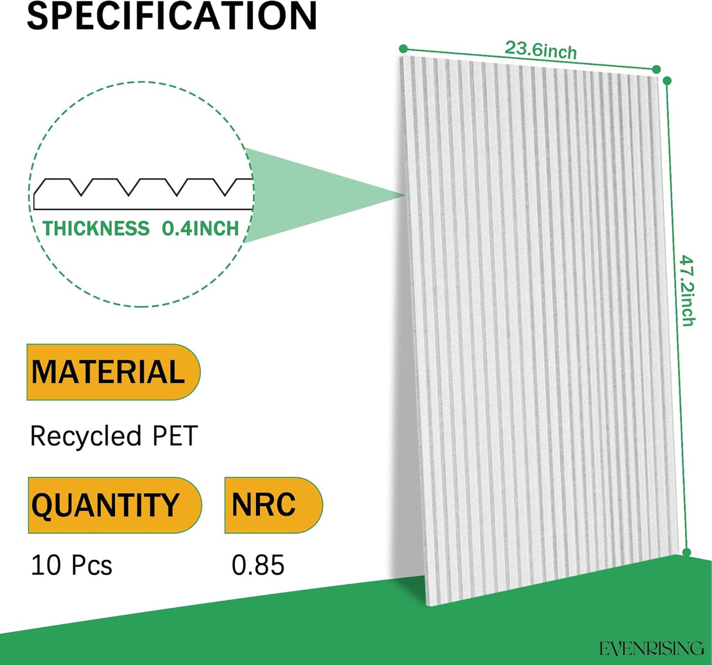 Acoustic Panels 10-Pack, Acoustical Wall Panels 47.2x23.6x0.4 inch, Large Soundproof Panels Self-Adhesive for walls, Acoustic Treatment for Recording Studio&Office Vertical,White