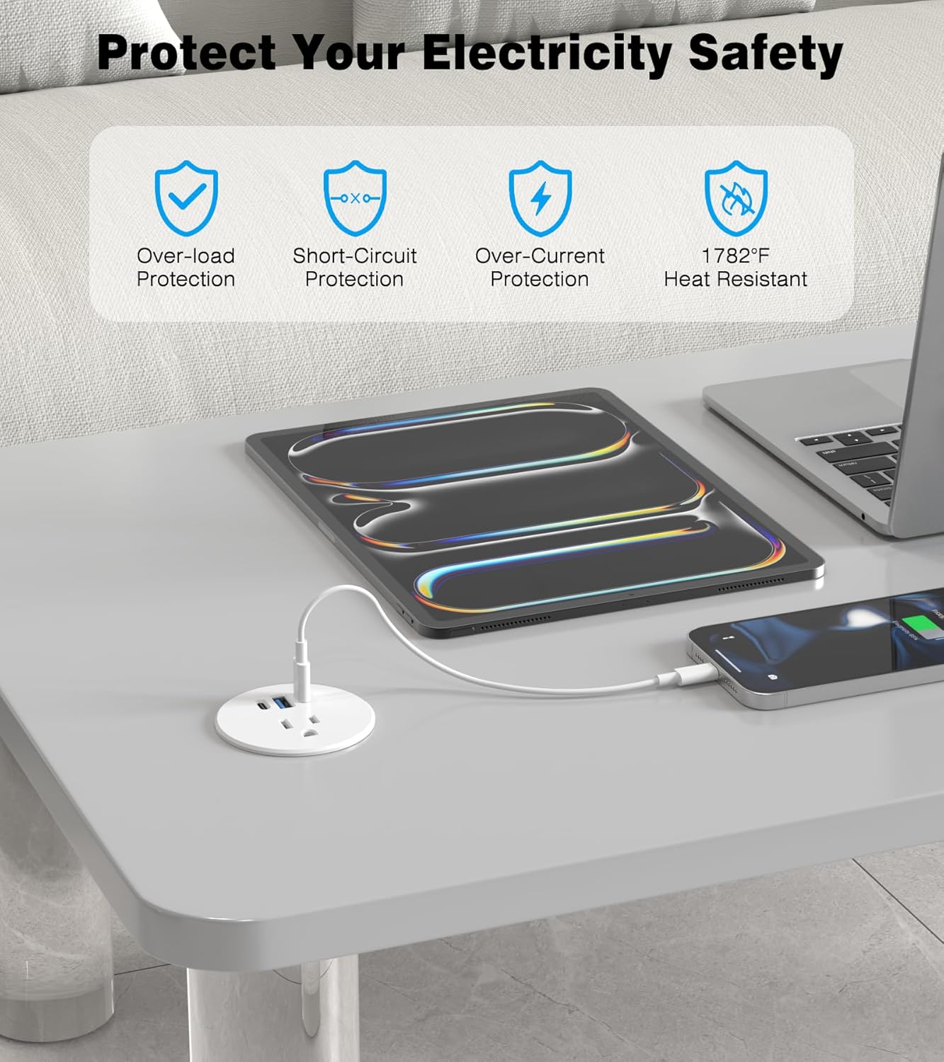 2 Pack Desk Grommet Power Outlet, 2.5 inch Desktop Recessed Outlet with 20W Fast Charging USB-C Port, Flush Mount Outlet for Conference Rooms, Office Tables, Furniture(ETL Listed)