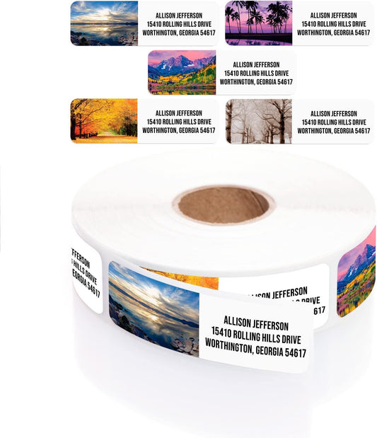 Scenic Landscape Rolled Address Labels / 250 Personalized Return Address Labels/Designer Address Stickers in Elegant Plastic Dispenser