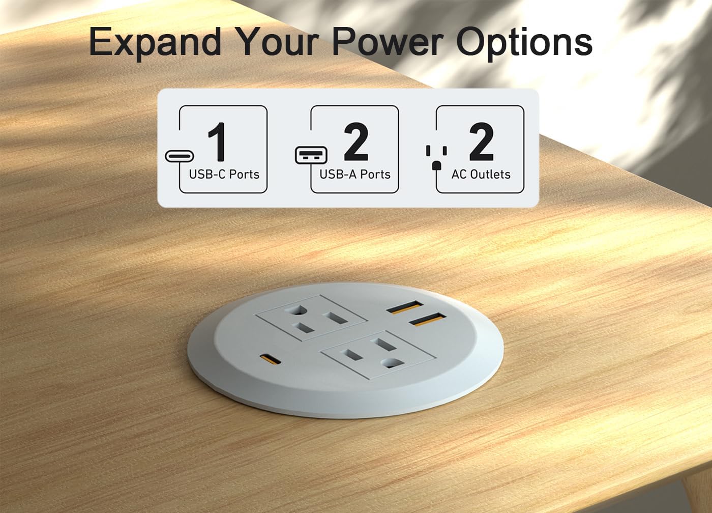3 Inch Desktop Power Grommet,65W GaN USB C Fast Charging Station,3-USB Port,Flush Mounted for 3-1/8" Holes,Flat Plug.Round Recessed Desk Grommet Outlet for Workspace,Laptops,6.3ft,White