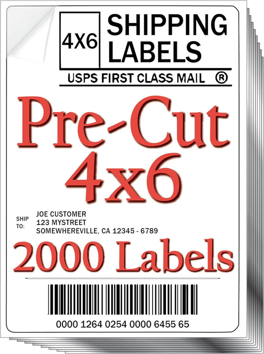 JETZAP Pre-Cut 4x6 Shipping Labels | Work on Most Inkjet and Laser Printers | Just Load & Print | USPS UPS FedEx for Home Printers | 2000 Pack