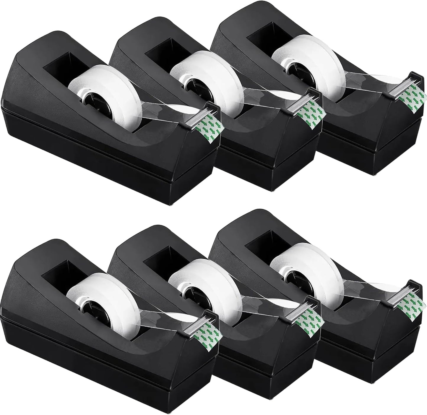 Transparent Tape with Dispenser 6 Pack Tape Dispensers Desk unweighted Non Skid Base Desktop Dispenser Bulk for Office Home School