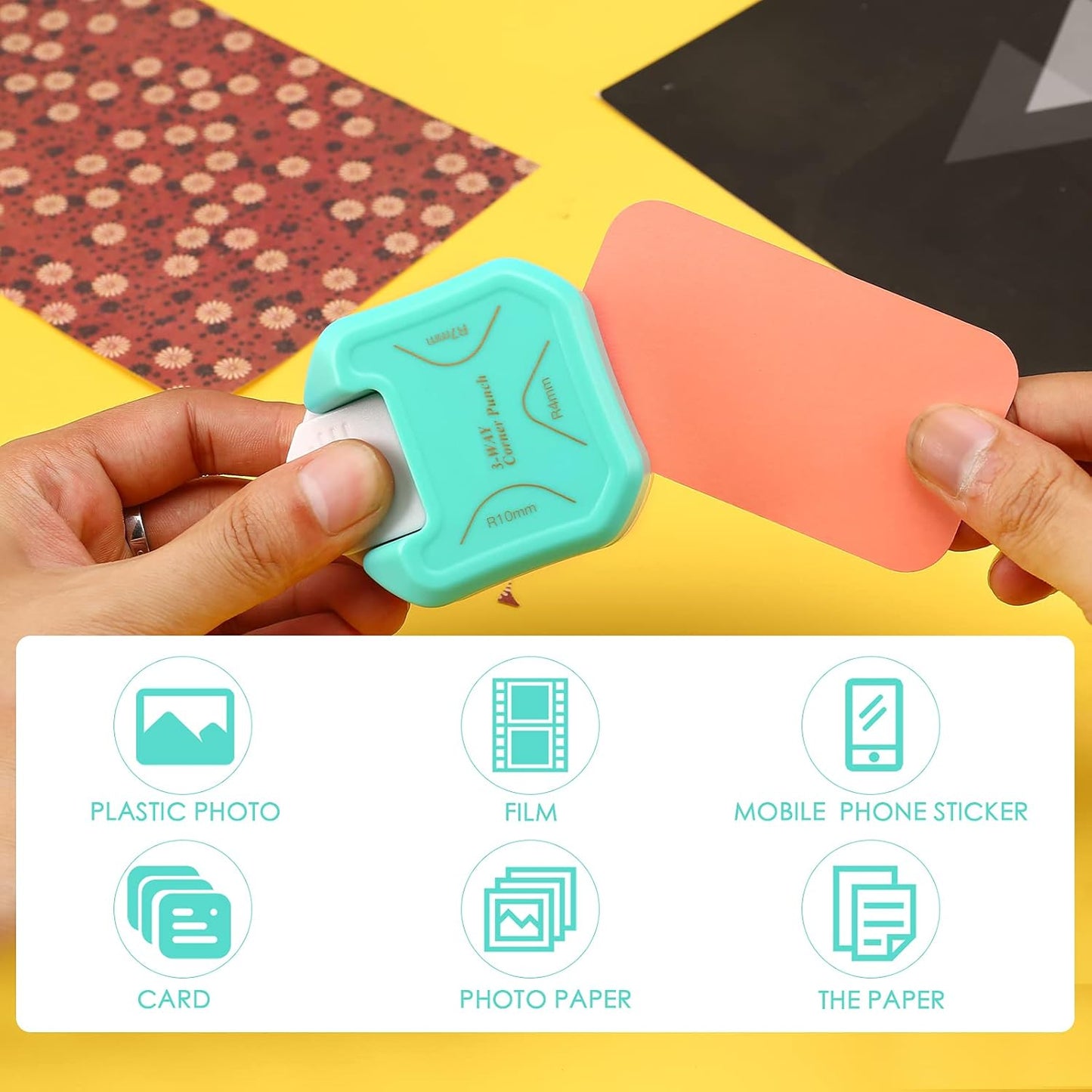 LOONENG 3 Way Round Corner Punch, 4mm, 7mm, 10mm 3 in 1 Corner Cutter for Paper Crafts, Laminator, Cardstock, DIY Projects, Photocards, Card Making and Scrapbooking