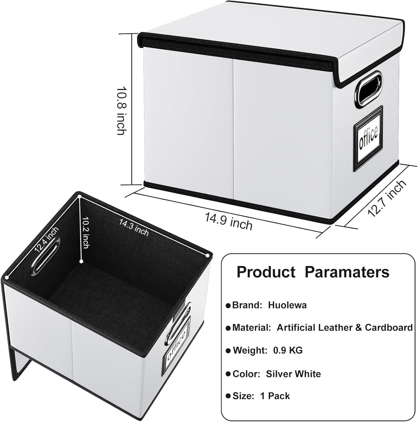 Huolewa File Organizer Box with Lid, Collapsible Faux Leather Hanging File Folder Box Organizer with Plastic Slides, Decorative Home/Office Filing System Boxes for File and Folders Storage
