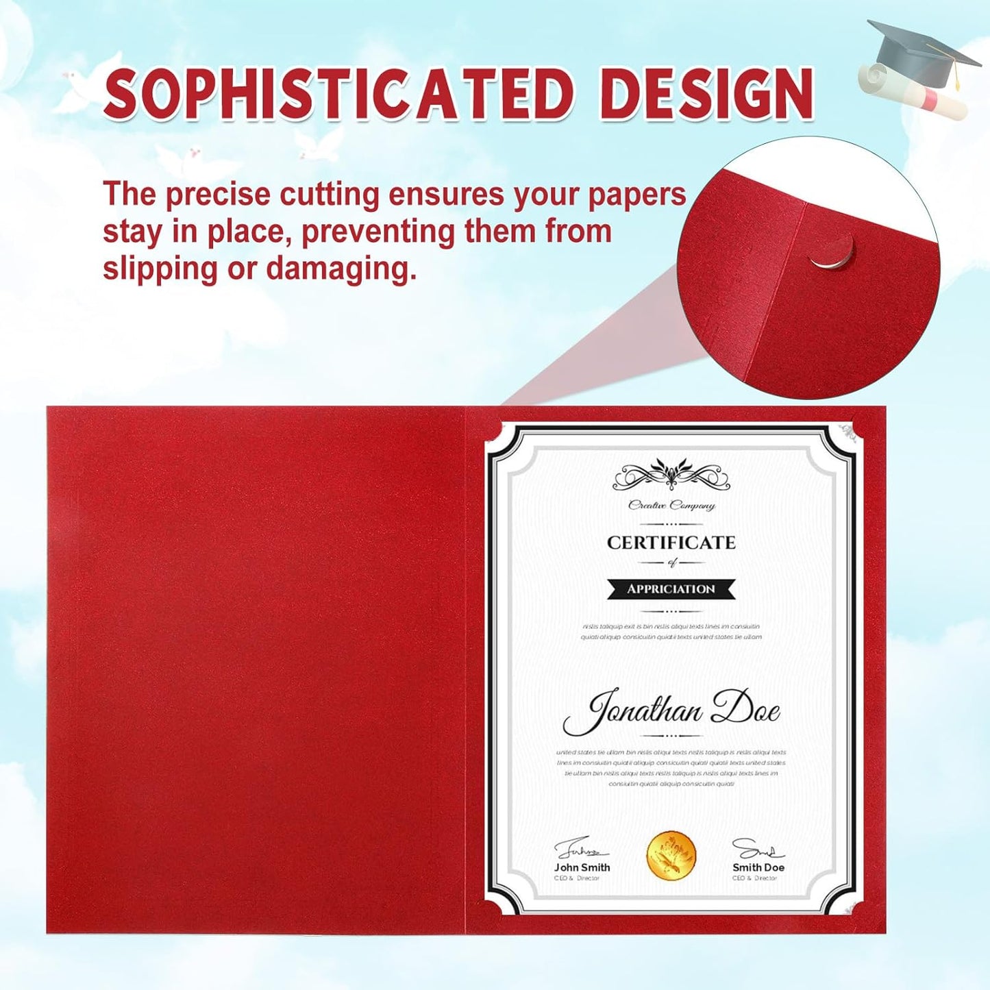 gisgfim 100Pcs Certificate Holders Diploma Covers Single Sided Gold Foil Border Award Certificate Covers for Letter Size 8.5x11 Certificates Cardstock Document Papers Storage Organizer (Red)