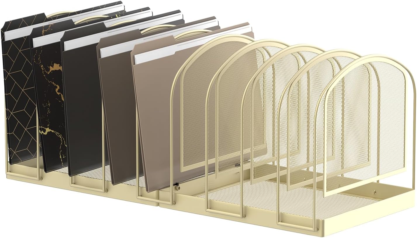 SUPEASY File Organizer 9-Section Mesh Desk Organizer, Upright File Organizer Desktop Organizer File Sorter, File Folder Holder for Office Supplies, Golden Yellow