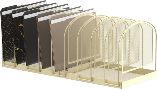 SUPEASY File Organizer 9-Section Mesh Desk Organizer, Upright File Organizer Desktop Organizer File Sorter, File Folder Holder for Office Supplies, Golden Yellow