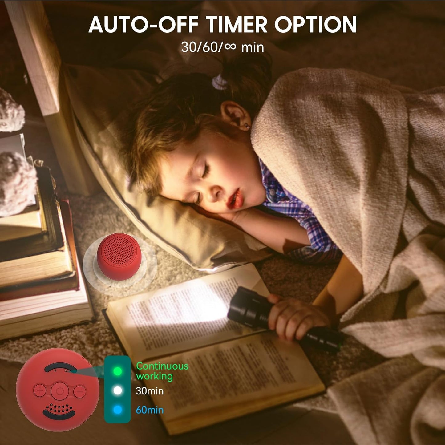 Babelio White Noise Sound Machine for Adults Kids Baby, Mini, 15 Non-looping Sounds, Timer, Memory Function, Easy to Pocket and Travel Red