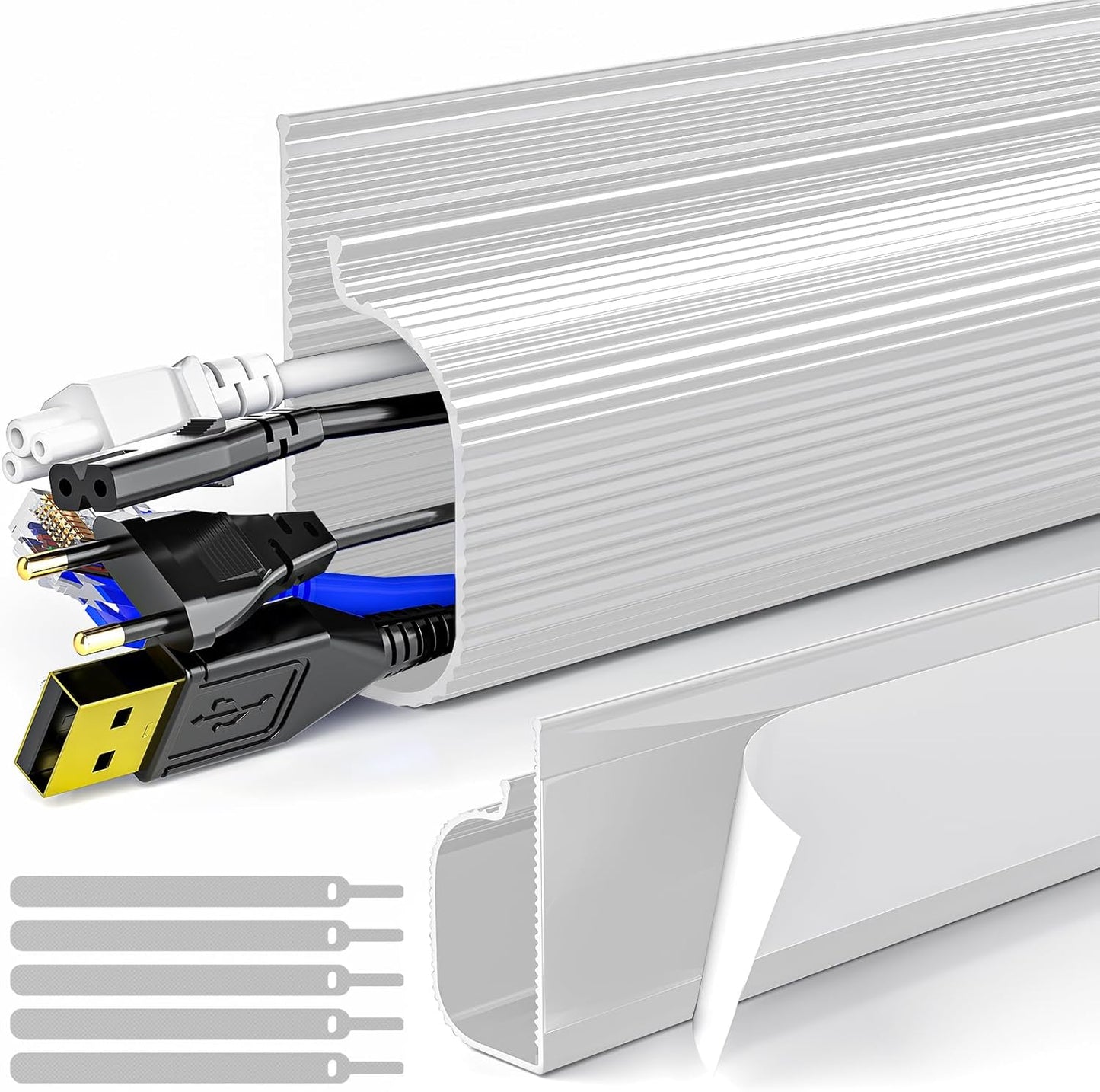 Delamu 2 Pack Safe 15.7in Tidy Cable Management Solution, Protect Kids Pets with Home Office Cable Management Under Desk,Cable Organizer, Cable Management Kit,Cord Organizer for Desk, White