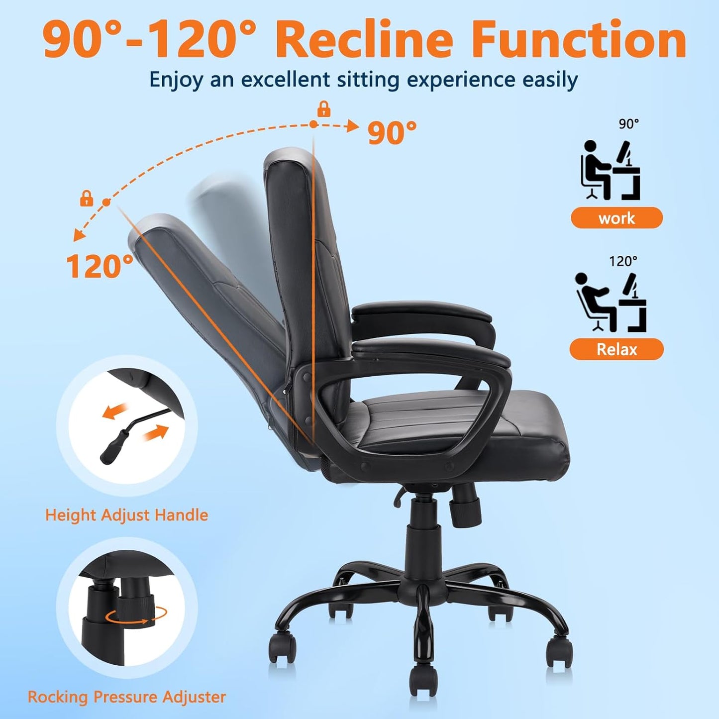 CLATINA Mid Back Leather Office Executive Chair with Lumbar Support and Padded Armrestes Swivel Adjustable Ergonomic Design for Home Computer Desk 8 Pack