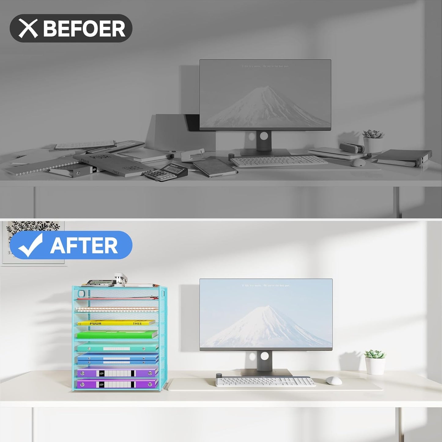 9 Tier Paper Organizer with Handle, Large Capacity Desk Organizer Mesh File Folder Letter Paper Tray Desktop Document Sorter for Classroom, School, and Office Accessories Organization- Blue