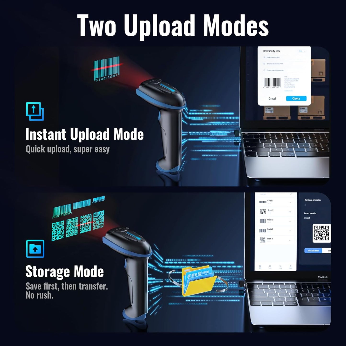 Tera 1D 2D QR Barcode Scanner Wireless and Wired with Battery Level Indicator Digital Printed Bar Code Reader Cordless Handheld Barcode Scanner Compact Plug and Play Model D5100