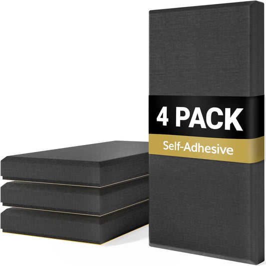 TONOR 4 PCS Large Acoustic Panel, 23.6″ * 11.8″ * 2.05″ 3D Fiberglass Sound Proof Panel with Full Self-adhesive, Decorative Echo Absorbing Wall Panel, for Studio, Living Room, Home, Office, Black