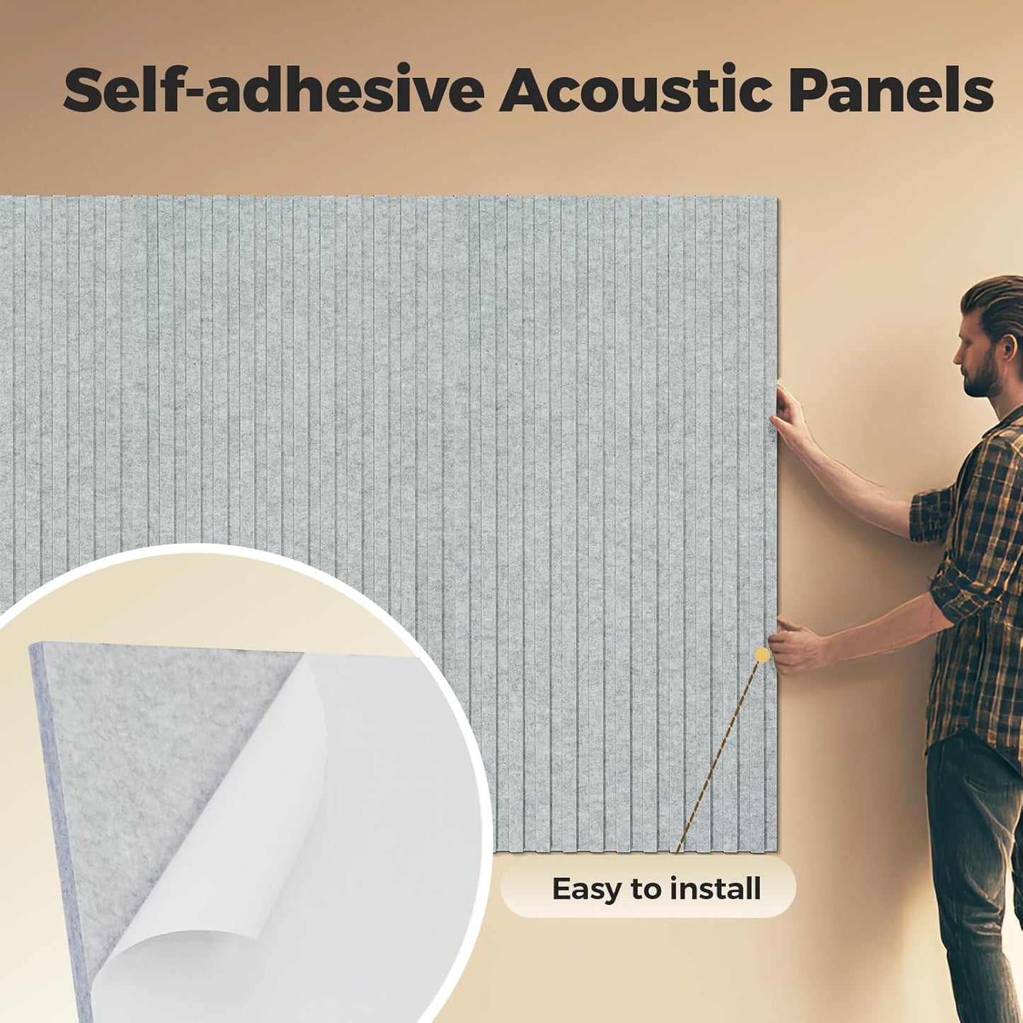 4-Pack Bilayer Acoustic Wall Panels Large Self-adhesive, 47.2” * 23.6” * 0.71” Soundproof Wall Panel, Acoustical Barrier of Polyester Fiber, Decorative Panels for Home&Office,Grey+Grey