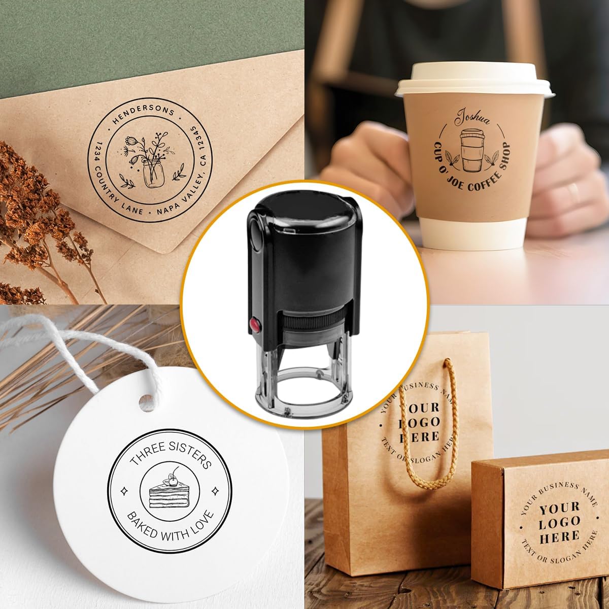 Custom Logo Stamp Personalized Business Logo Stamp Customized Self Inking Stamper Customizable Image Text Rubber Stamp for Local Business Round 4 Sizes 5 Ink Colors Options Available