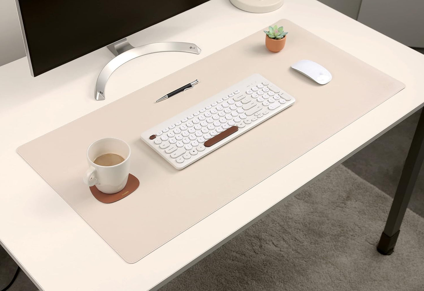 Dual-Sided Leather Desk Pad,Blotter for Laptop Computer,Mouse Pad,Writing,Drawing,Arts and Craft Mat (17"x35", Beige/Brown)