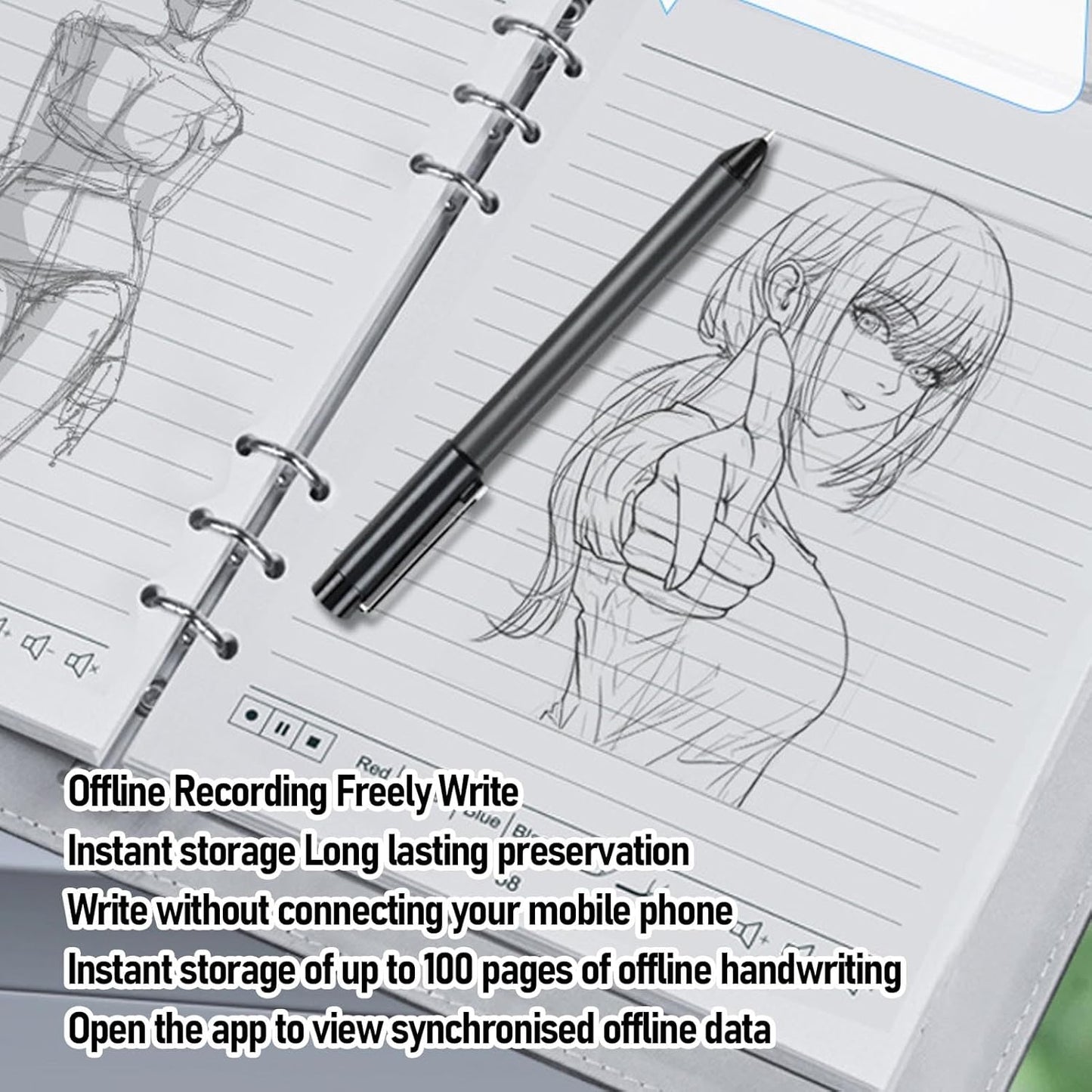 Yunseity 3 in1 Digital Smart Pen, Smartpen Notebook Set, Real Time Sync for Digitizing, Bluetooth 5.0 Paper Smart Writing Set, Convert to Text, OCR Technology, for iOS for Android (Black Grey