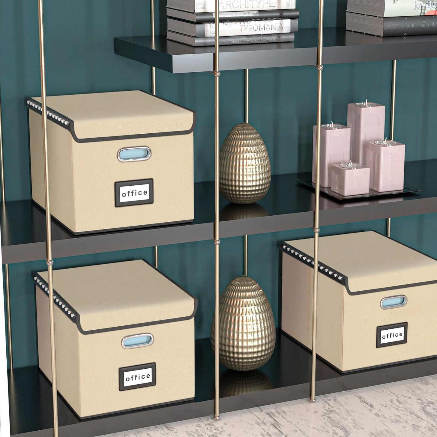 Huolewa File Organizer Box with Lid, Collapsible File Folder Organizer for Office Document Storage, Filing Box with Plastic Slide for Letter/Legal Size Hanging Files (Brown)