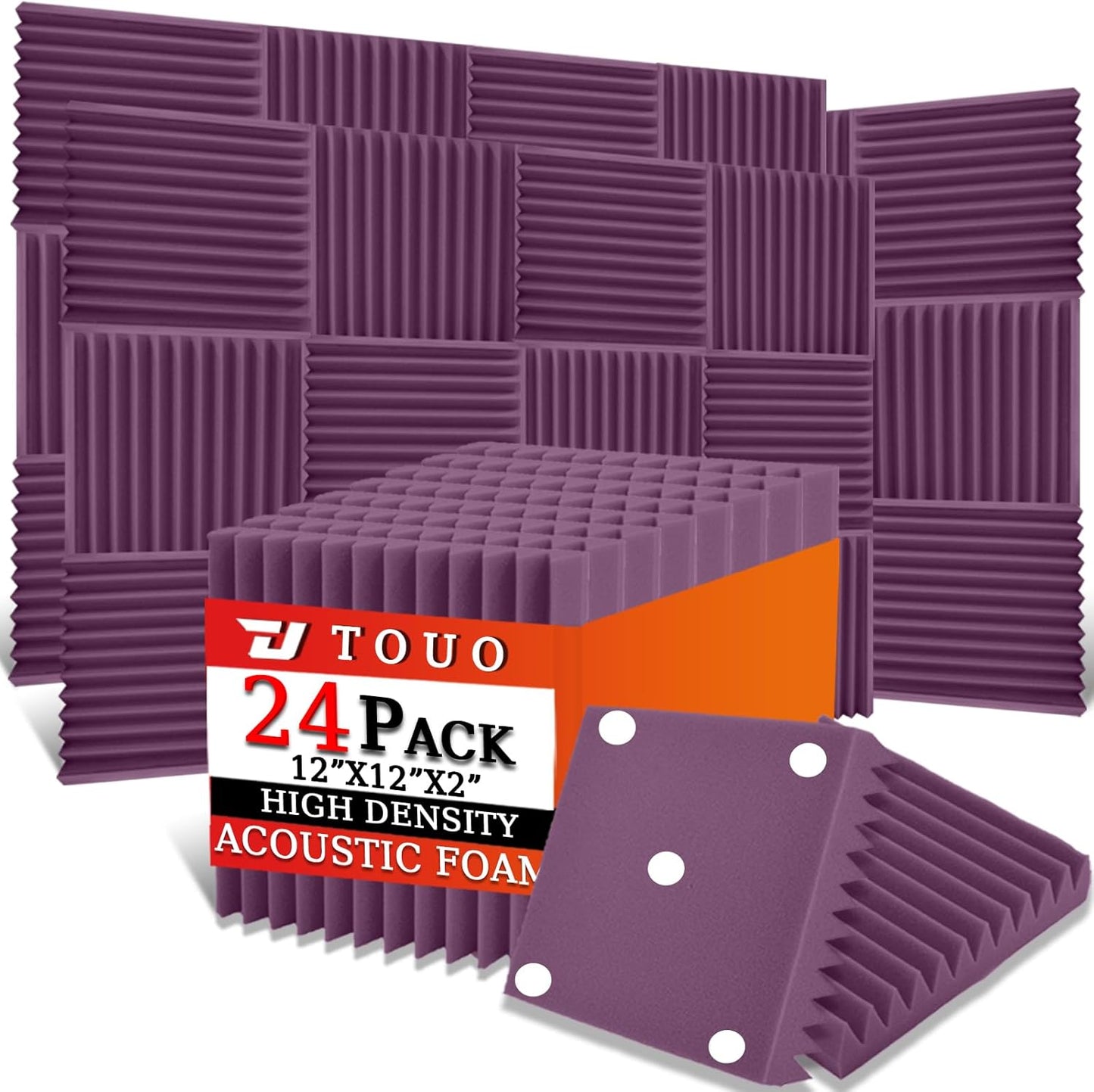 24 Pack Acoustic Panels – Sound Proof Foam Panels for Wall 12"x12"x2", Flame Retardant Wedge Acoustic Foam, High-Density Sound Absorbing Panels for Home Studio(Purple, 2" Thick 24 Pack)