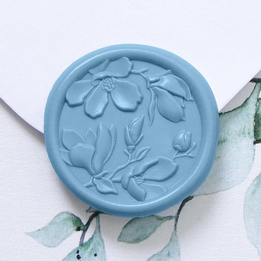 UNIQOOO Wax Seal Stickers - 3D Magnolia Wedding Invitation Envelope Botanical Seal Stickers, 50 Pcs Self- Adhesive Dusty Blue Stickers, Perfect for Invitation, Christmas, Gift Wrapping, Party