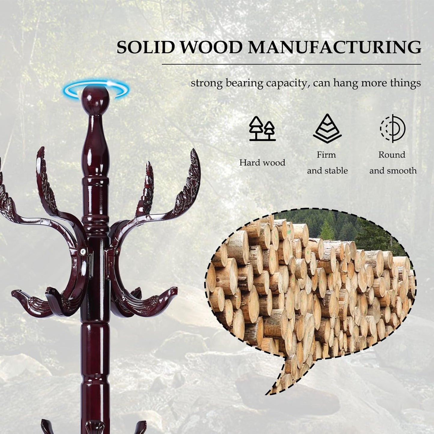 Wood Coat Rack Freestanding, Natural Coats Tree Stand with 14 Hooks, 73" Sturdy and Easy Assembly Coat Rack Stand for Entryway, Hallway, Bedroom, Bags, Hats (Heavy-duty Disc Base, Royal Claw)