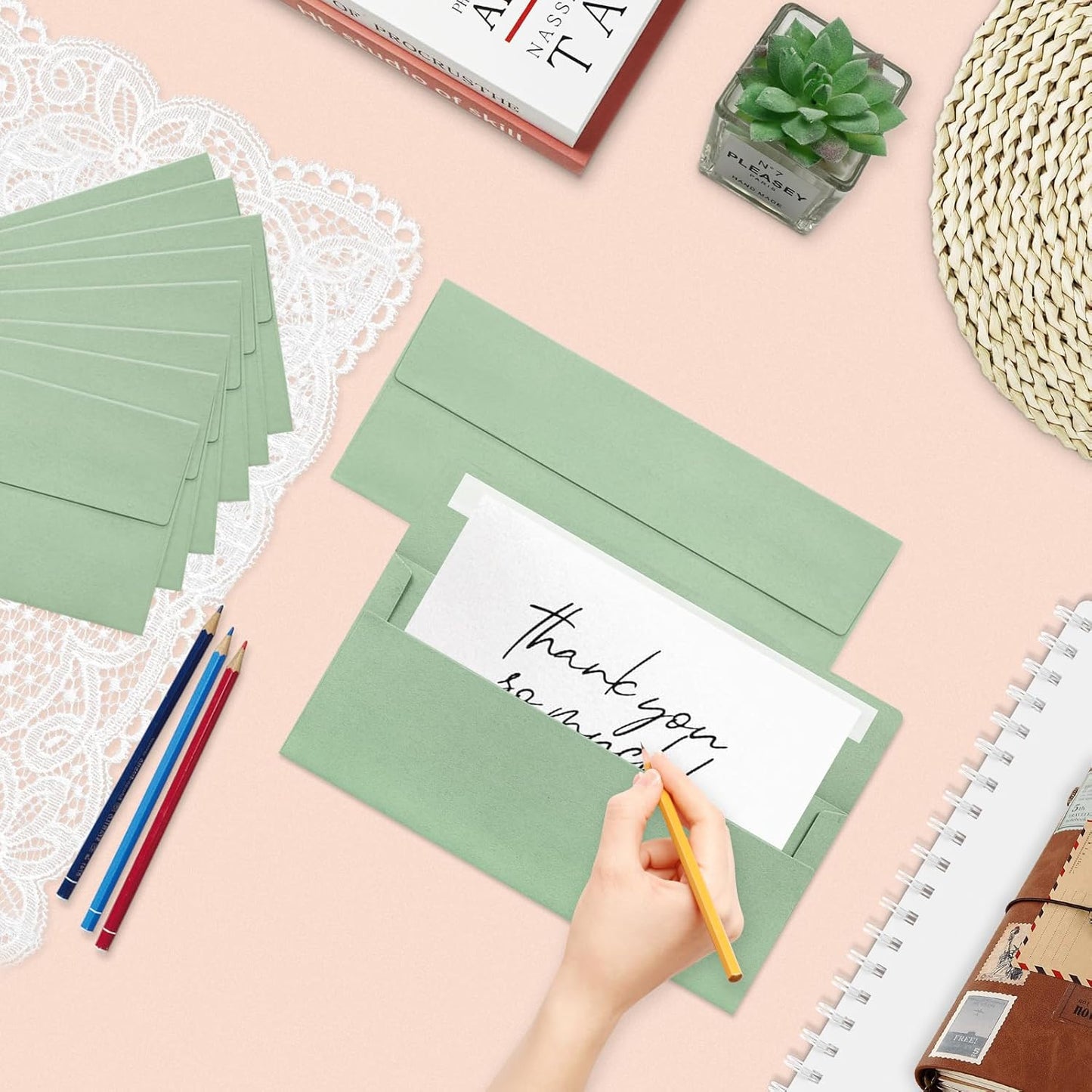 100 Pack #10 Business Envelopes, Sage Green Standard Envelopes Self Seal, Letter Size Mailing Envelopes for Checks Letters Invoices Statements Birthday Graduation Wedding, 4 1/8 x 9 1/2 Inch