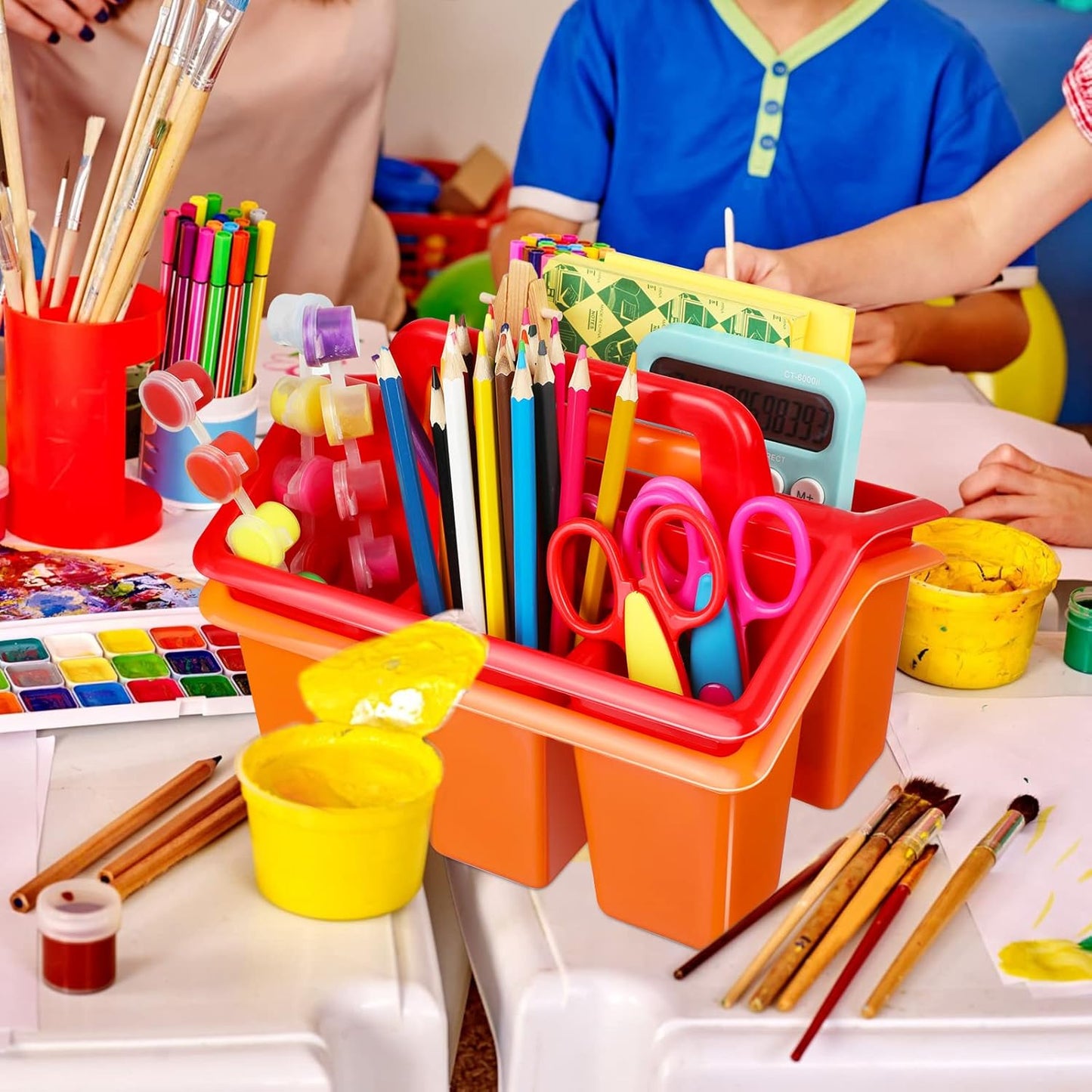 WILLBOND 18 Pcs Classroom Storage Caddies Stackable Utility Caddies with 4 Compartment Plastic Caddy with Handle Portable Classroom Storage Bins Organizers for Kindergarten Schools Art Craft Supplies