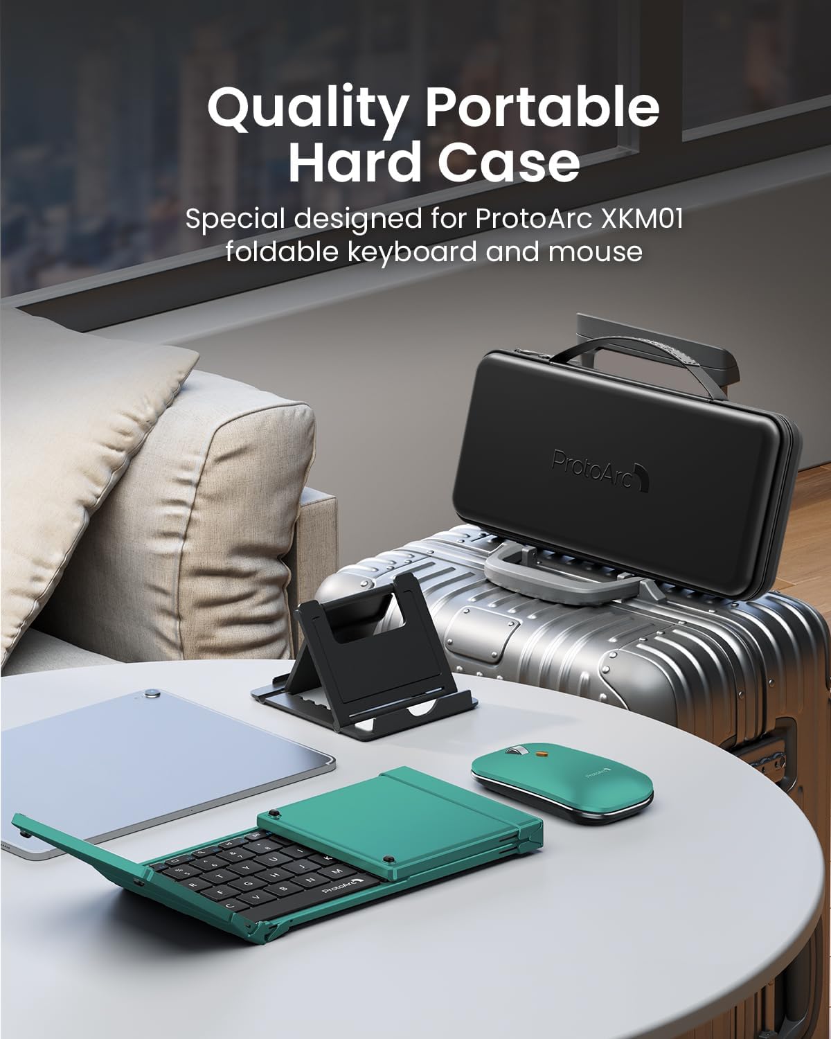 ProtoArc Foldable Keyboard and Mouse, XKM01 True Full-Size Folding Wireless Keyboard Mouse Combo for Business Travel, a Portable Office Suite On-The-Go, Compatible with Laptop iPad Tablet - Green