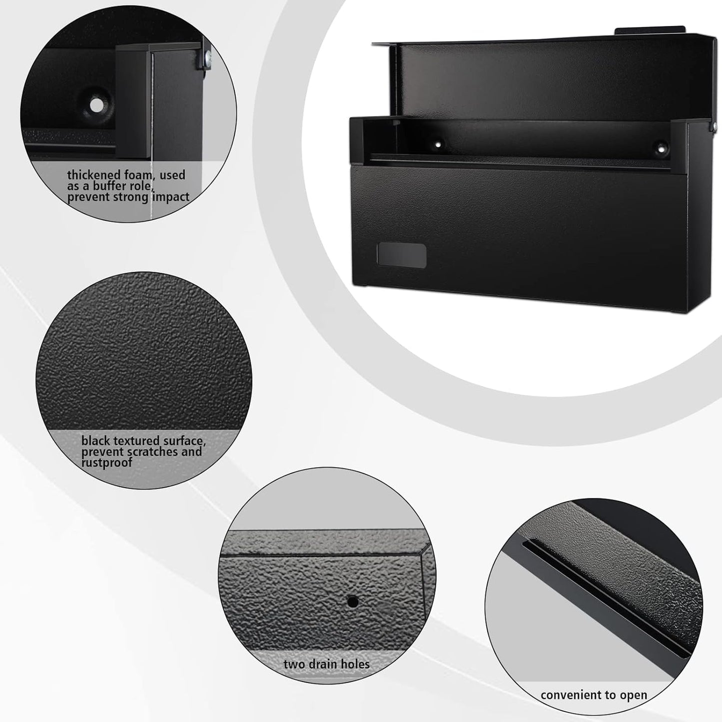 xydled Mailbox Wall Mount Door Mailboxes for Outside, Large Steel Hanging Metal Mailbox, Modern Post Box Package Parcel Drop Box for House Home, Textured Black, 14.56''x7.1''x4''