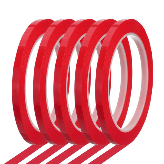 MECCANIXITY Whiteboard Tape 1/4" x 72 Yard Pinstripe Graphic Chart Line Grid Marking Tapes for Classroom Office Dry Erase Board Art, Red, Pack of 5