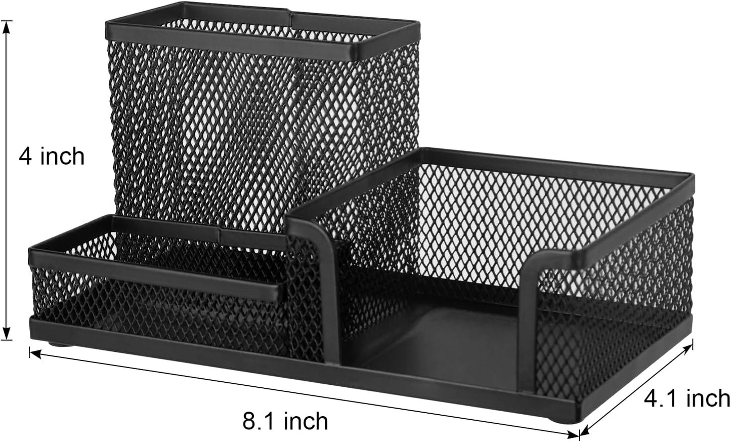 Comix Mesh Pen Pencil Holder Desk Organizer, 3 Compartment Wire Desktop Pen Pencil Cup Caddy Office Supplies Accessories for Home Office School, Black(2 Pack)