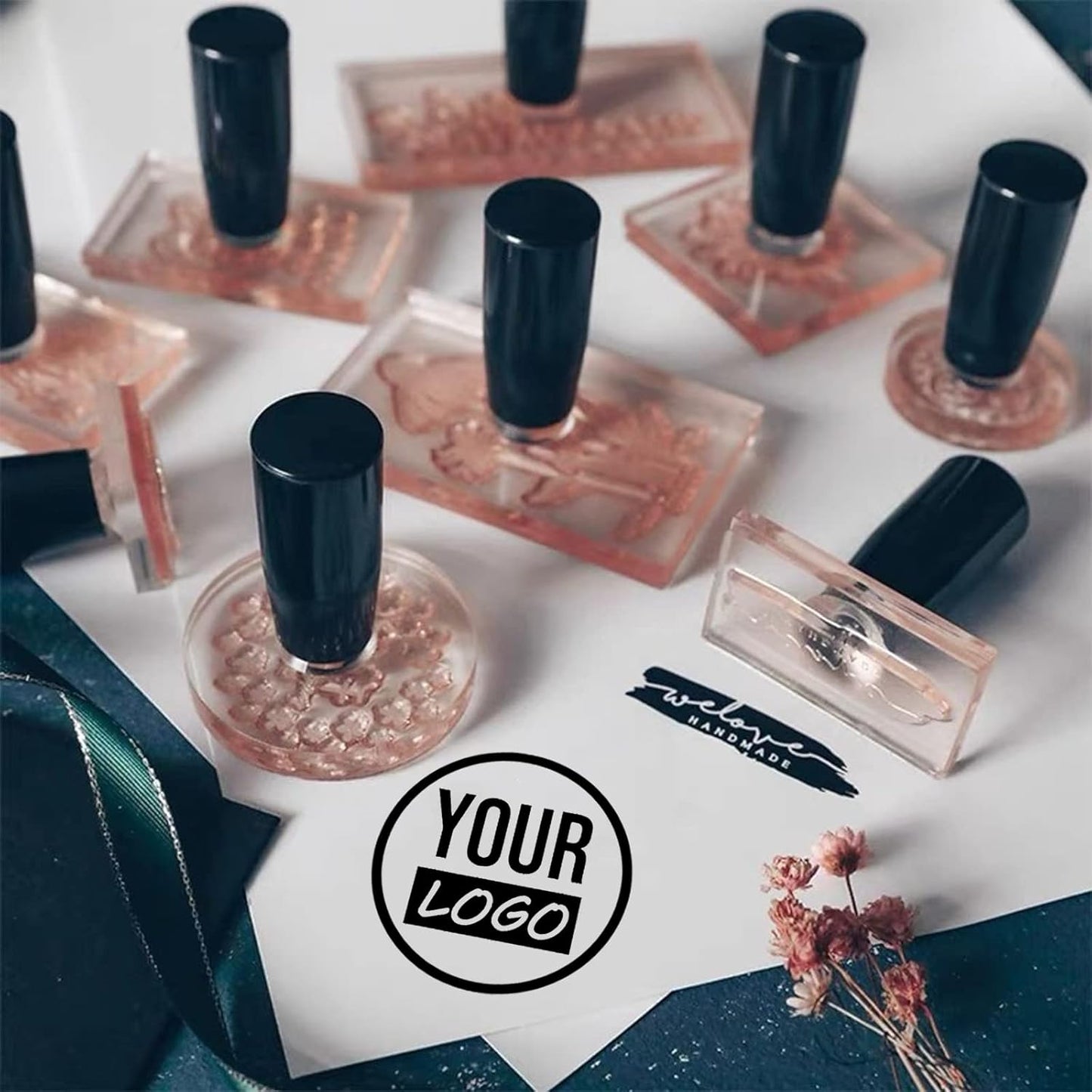 Custom Stamp with Logo Text - Personalized Rubber Stamp with Handle - Address Stamps for Business or Crafting - Rectangle 1"x4"