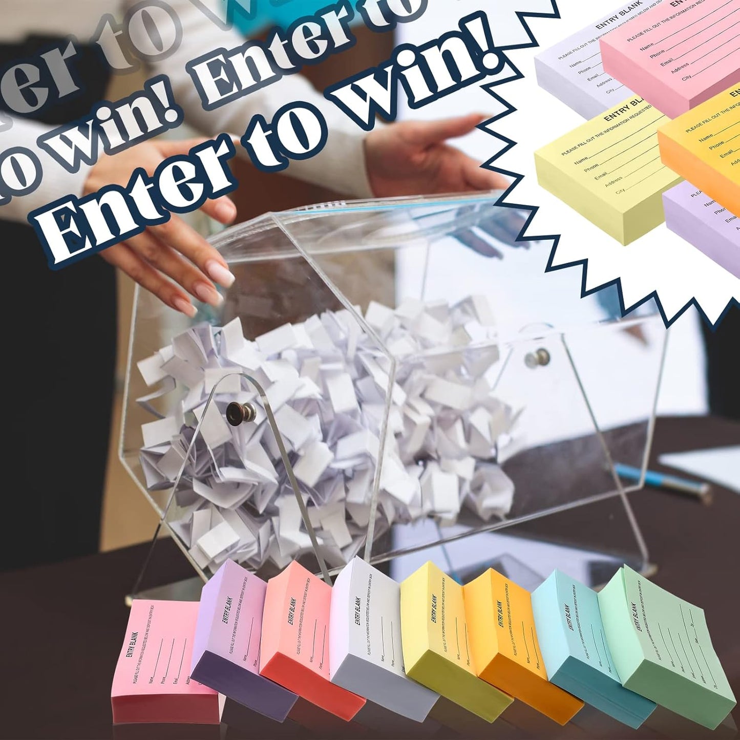 Kosiz 2000 Raffle Ticket Sheet 8 Pad 5.24" x 2.76" Enter to Win Blank Entry Form for Contest Collect Name Phone Number Email Address for School Event Ballot Network Marketing(Multi Color)