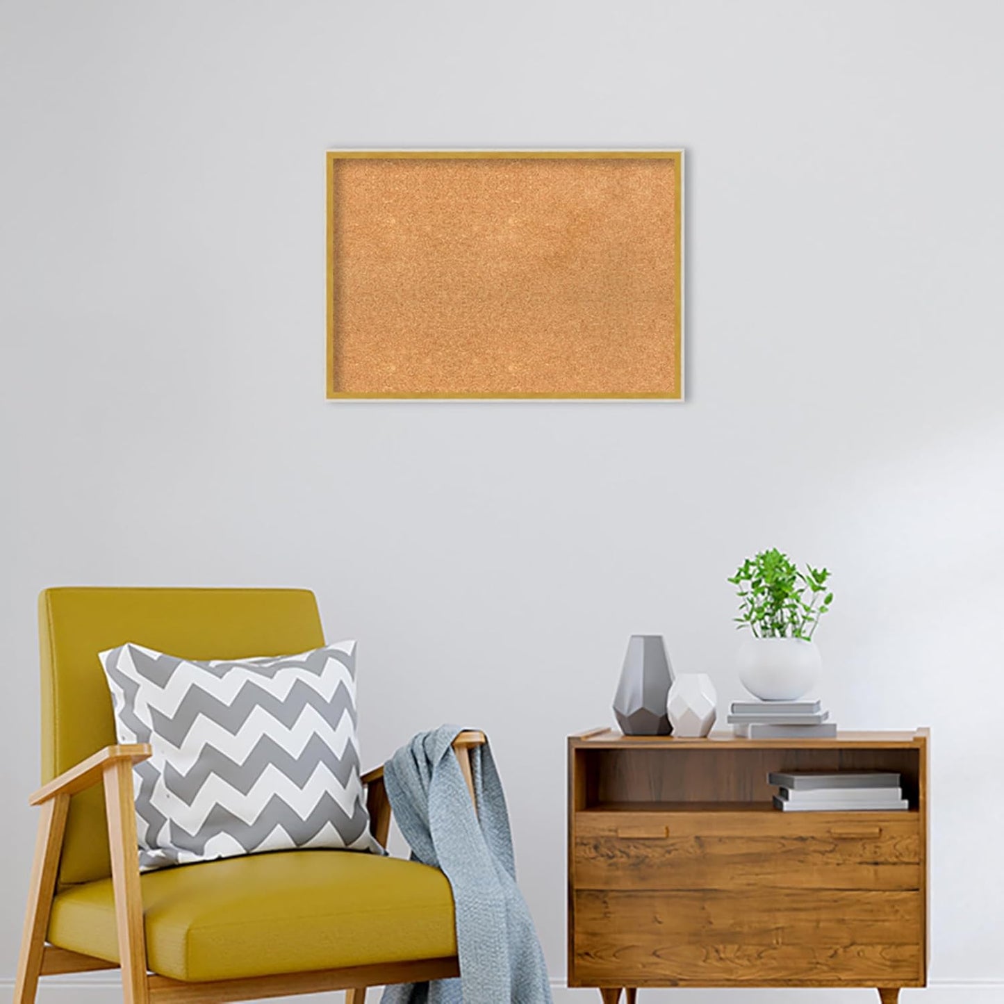 Amanti Art Natural Cork Board for Wall, 19x27 Vision Board with White Frame, Medium Corkboard Office Decor for Home Organization, Modern Corkboard Pinboard to Display Items for Home Organization in