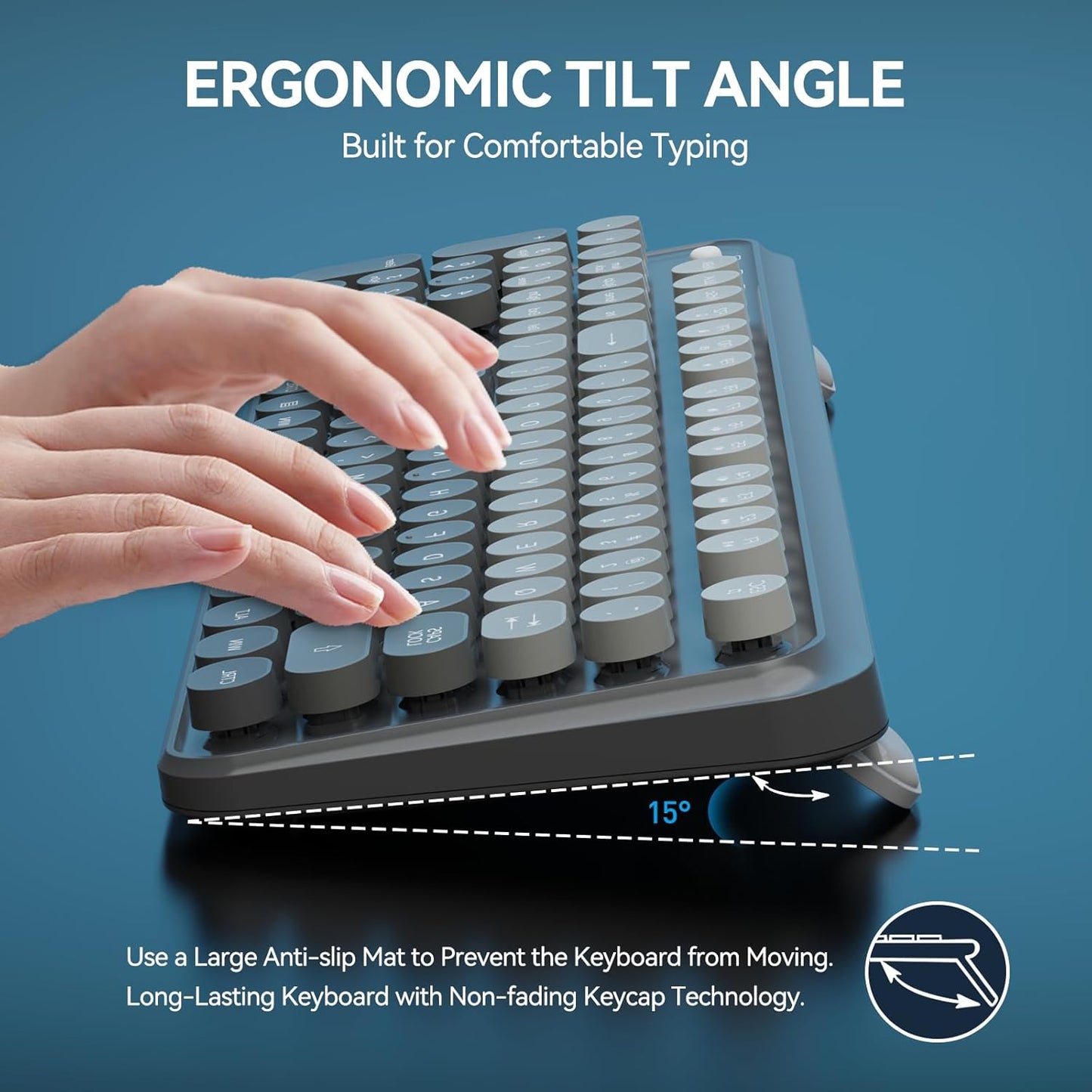 FD Wireless Keyboard and Mouse Combo - 2.4G Full-Sized Cute Colorful Mouse and Keyboard with 104 Round Keys Retro Typewriter Keyboards for Laptop/Windows/PC - Grey Gradient