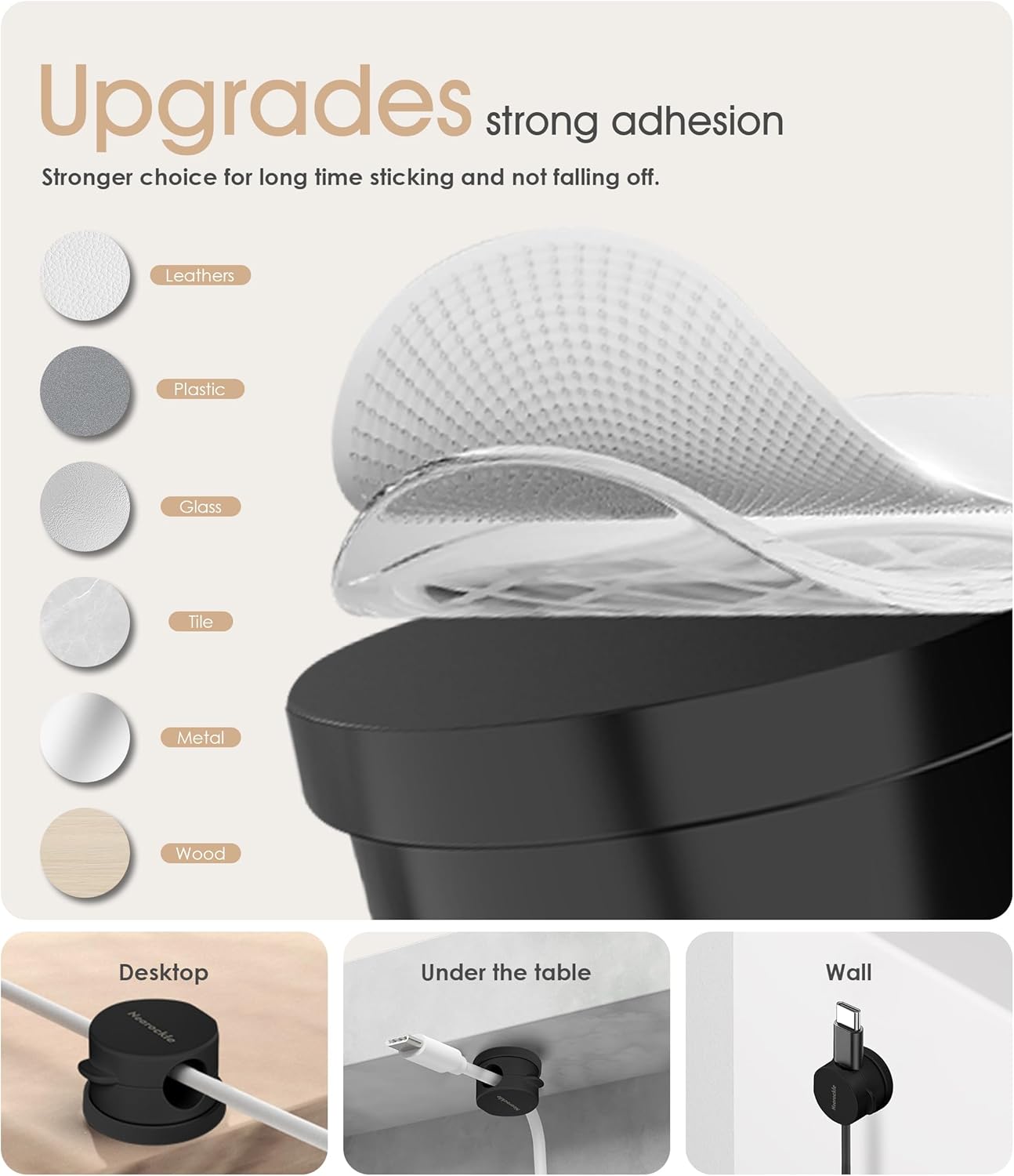 9 Pack Spring Cord Organizer Cable Clips [Locking Cable Rotatable], 2025 Latest Nearockle Phone Charging Cord Holder Cable Management for Car, Nightstand, Office Desk Accessories (Black)